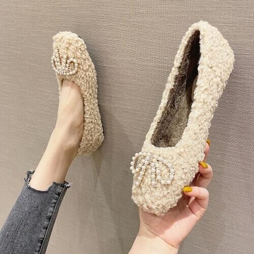 Wool shoes women wear autumn 2020 new lambs wool shoes in winter