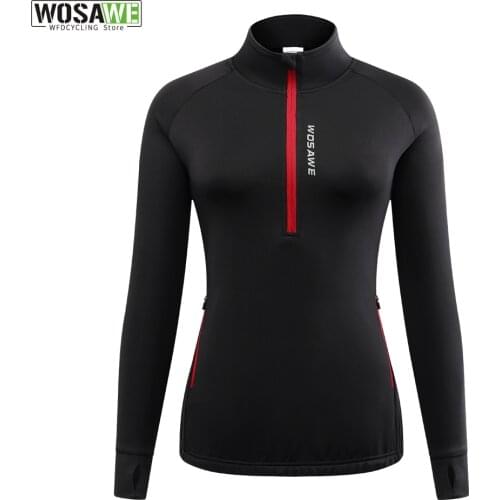 WOSAWE Women Cycling Jacket Autumn Winter Warm Bike Wind Coat Half Zip Thumbholes Long Sleeve Running Pullover Windproof Jacket
