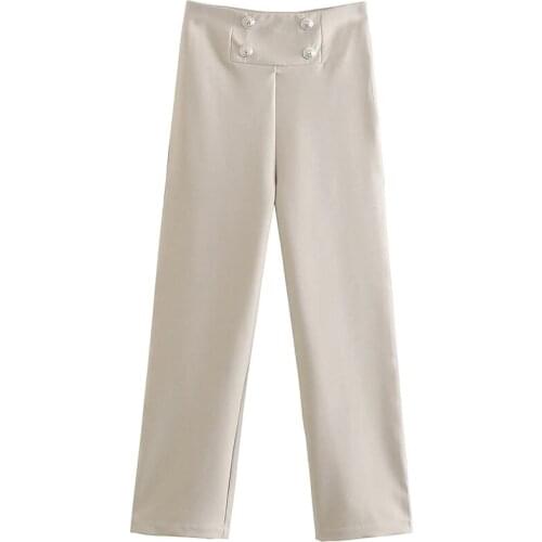 Aonibeier OL Style Women Career Pants 2021 Summer Autumn Metal Double Breasted Side Zipper Casual Straight Suit Pant Female