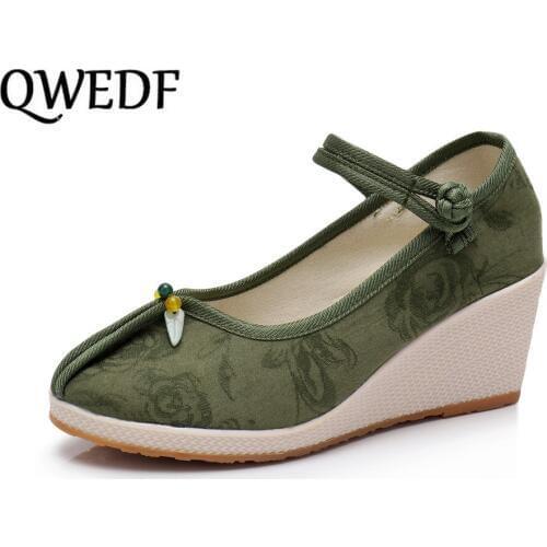 2019 Spring Summer Woman Shoes Vintage Flowers Embroidery Shoes Women Chinese Old Peking Casual Cloth Dancing Shoes T1-08