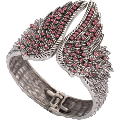 Fashion Angel Wings Cuff Bracelet for Women Biker Crystal Punk Jewelry Gift Antique Silver Color Bangle Dropshipping