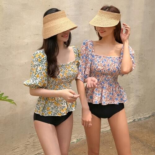 Korean Swimsuit Two Piece Set Women Bikinis Swimwear Padded Low Waist Swim Suit Ladies Summer Floral Print Bathing Suit Biquinis