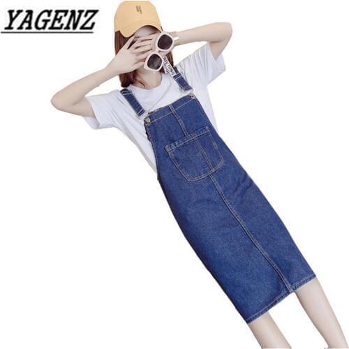 2020 Spring & Summer Womens Denim Dress Loose Large Pocket Strap Jeans Overalls Dress Casual Large Size Blue Denim Dresses 5XL