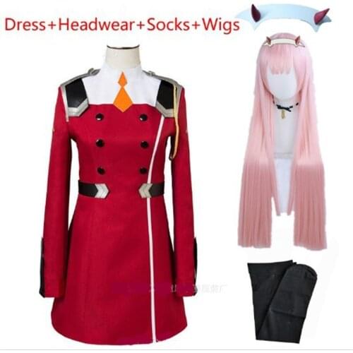02 Zero Two Cosplay Costume DARLING in the FRANXX Cosplay DFXX Women Costume Full Sets Dress Headwear wigs women shoes shoes