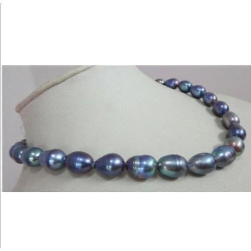 11-12mm south sea baroque black blue pearl necklace 18inch 925silver