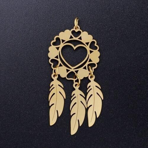 3pcs/lot Heart Dreamcatcher Boho Feather Stainless Steel DIY Charms Wholesale Jewelry Making Charm Jewelry Finding Supplies