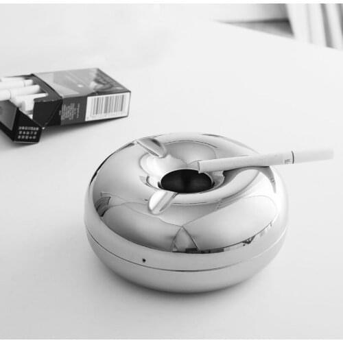 304 Stainless Steel Modern Tabletop Ashtray with Lid, Cigarette Ashtray for Indoor or Outdoor Use Windproof Ashtray - Silver