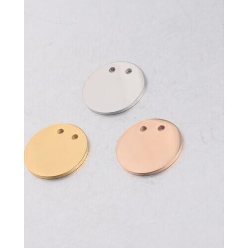 50pc Mirror polished stainless steel double hole Necklace/Bracelet accessories DIY hand polished Round Pendant can be engraved