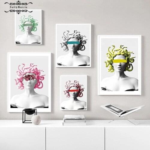 Abstract Medusa Mythology Figure Canvas Painting Snake Head Woman Poster and Prints Wall Art Picture for Home Interior Decor
