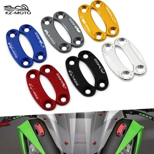 CNC Aluminum Mirror Hole Cover Windscreen Motorcycle Driven Mirror Eliminators Cap For Kawasaki Ninja400 NINJA400 2018-2021 LOGO