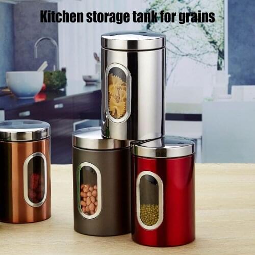 Stainless Steel Storage Jar Tea Coffee Sugar Kitchen Glass Canister Container Kitchen Storage Container For Home Flour Coffee