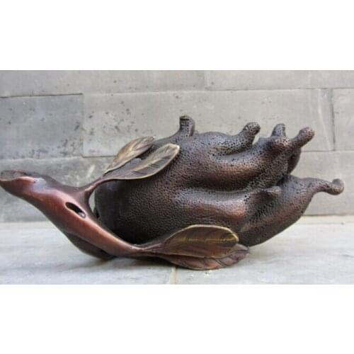 Bi001466 Chinese Folk Refined Red Copper Bronze Feng Shui Lucky Bergamot Ashtray Statue