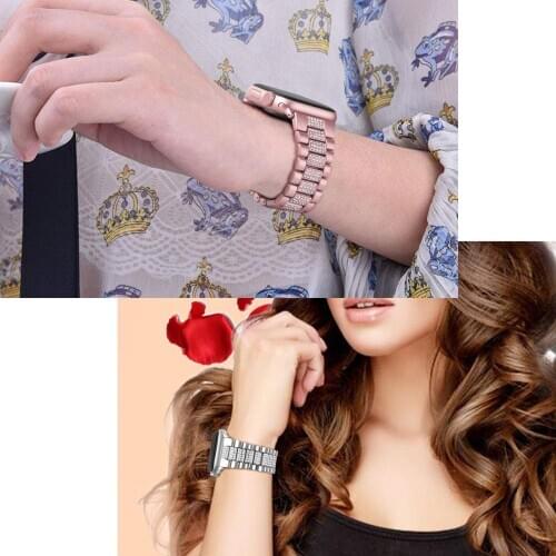 For Apple Watch Band 44mm 40mm 42mm 38mm Women Watch Bling Diamond Stainless Steel Bracelet for iWatch 6 5 4 3 2 1