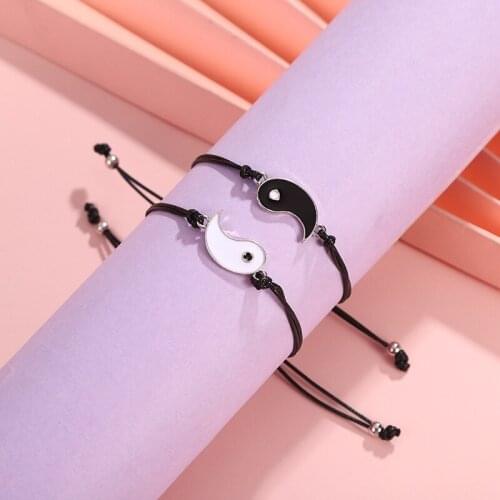 2pcs/set Yin Yang Gossip Bracelets for Women Men Couple Bracelet Adjustable Rope Chain Best Friend Friendship Bracelets Jewelry