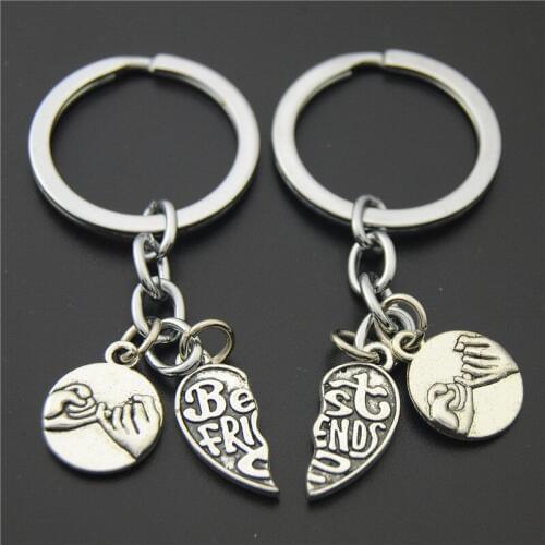 1SET(2PCS) Heart Pendant Best Friend Key Chains Hand In Hand Key Ring Puzzle Key Chains Diy Key Ring For Friendship E883