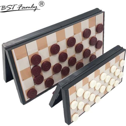 BSTFAMLY International Checkers Portable Plastic Chess Set 29*29/20*20cm Folding Checkerboard Magnetic Chess Game 100 Checker T1