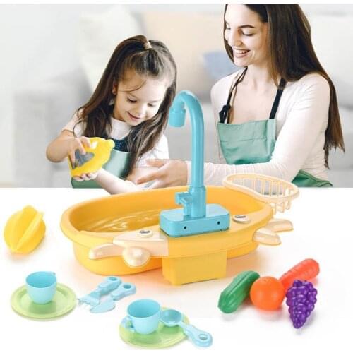 Kids Plastic Simulation Electric Dishwasher Sink Pretend Play Kitchen Toys with Electric Water Wash Basin Kit for Children Gifts