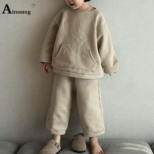 Children Two Pieces Set Unisex Boys Girls Pocket Design 2PCS Outfits 2021 Autumn Knitted Pullovers and Loose Pants Kids Clothing