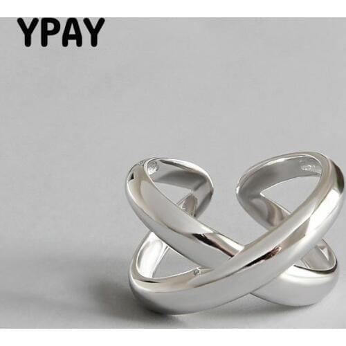 YPAY Double Layers X-Shaped Letter Rings Women Authentic 925 Sterling Silver Opening Adjustable Ring Korean Fine Jewelry YMR579