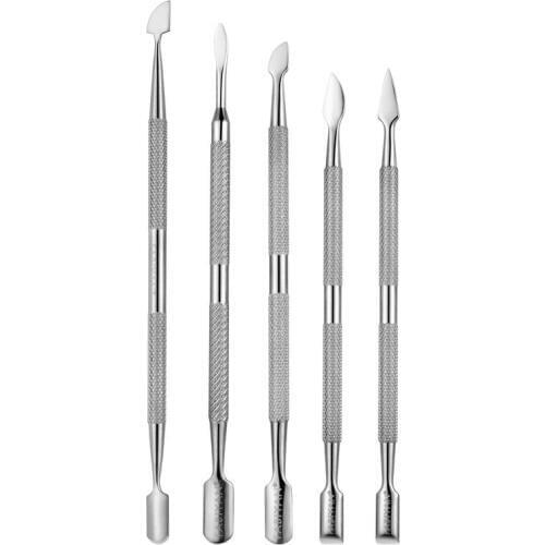 5 Types Dual-end Stainless Steel Nail Cuticle Pusher Spoon Remover Trimmer Dead Skin Manicure Pedicure Cleaner Nail Tool FY216