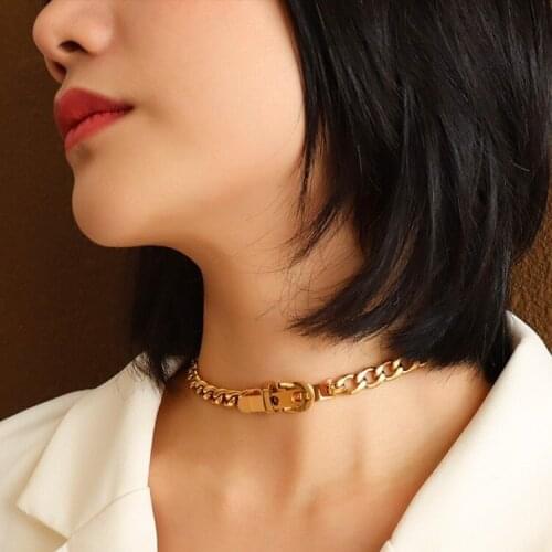 Cross-border exclusive belt buckle NK chain collar neck chain necklace women titanium steel 18k gold collar ins jewelry