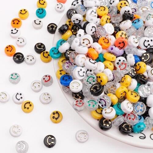 Hot Acrylic Smiley Flat Beads Handmade Fashion 50 Pcs High Quality Exquisite Beads For Bracelet Neclace DIY Jewelry Accessories