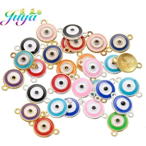 Juya 20pcs/lot Wholesale DIY Gold Color Enamel Charms Evil Eye Connector Accessories For Greek Eye Bracelets Earrings Making