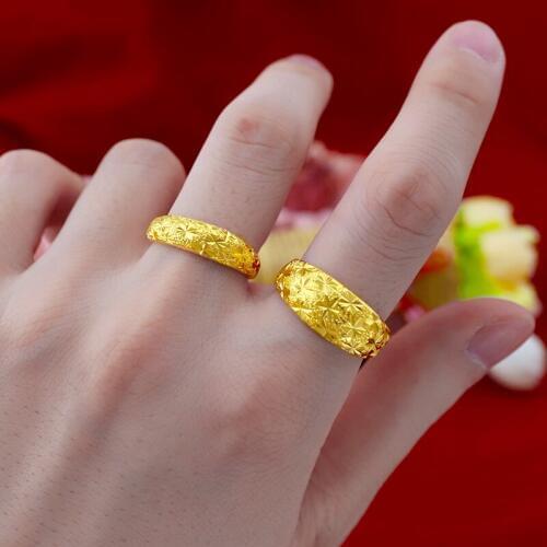 2pcs Pure Gold Color Rings Sets For Women Men Full Star Ring Adjustable Anel Wedding Bands Fine Bridal Jewelry Accessories Bague