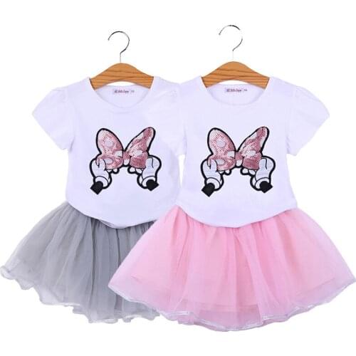 Girls Clothing Set Summer Short Sleeve Cotton Mickey Minnie Clothing Sets For Girls Shirt And Skirt 2Pcs Children Clothing