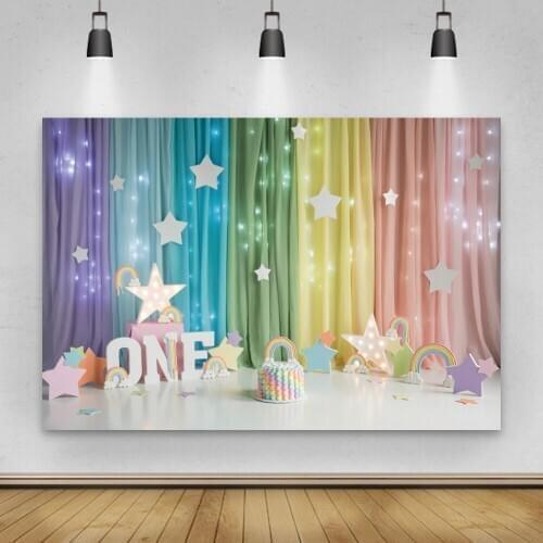 Dreamy Rainbow Color Curtain Star Baby Portrait Photo Background Happy 1st Birthday Photographic Backdrop Props For Photo Studio