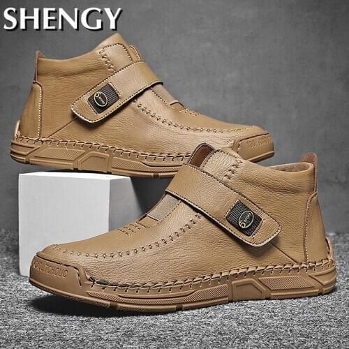 Shoes Men Ankle Boots High Top Leather Mens Shoes Outdoor Fashion Retro Sneakers Light Casual Flats Boots Men Big Size 48