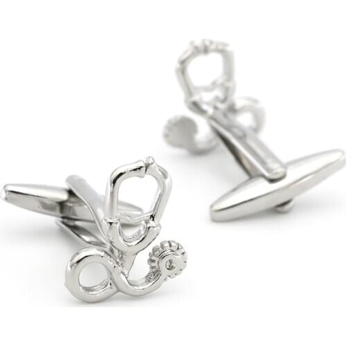 Mens Stethoscope Cuff Links Copper Material Silver Color