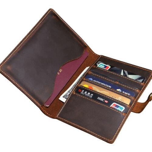 2018 Retro Mens Wallet Genuine Leather Men Passport Bag Fashion Crazy Horseskin Card Holders Credit Card Purse Passport Cover