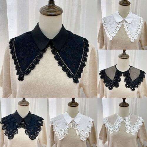 Soft Fake Collar Scarf Detachable collars Around The Neck French embroidery Floral Neckline Sweet Hollow Scarf Lace False Collar