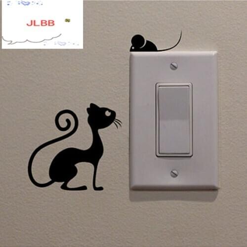 Cartoon Cat And Mouse animal Switch Stickers for home decorative Vinyl Living Room wall decor decals cute Wall Stickers