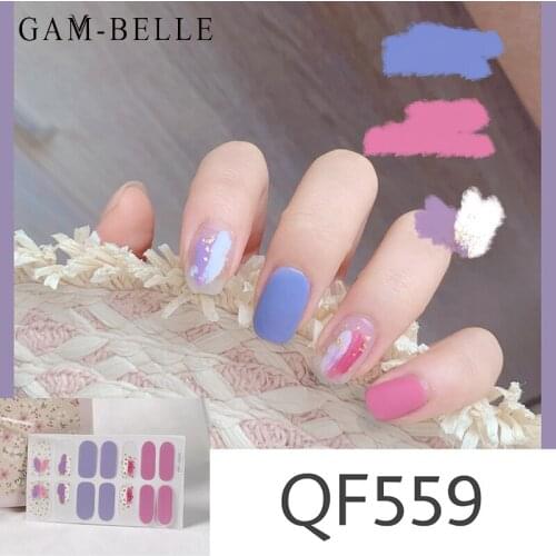 GAM-BELLE 14 Tips Colorful Graffiti Nail Wrap Glitter Full Tips Nail Art Stickers Beauty Self Adhesive Nail Decals Decoration