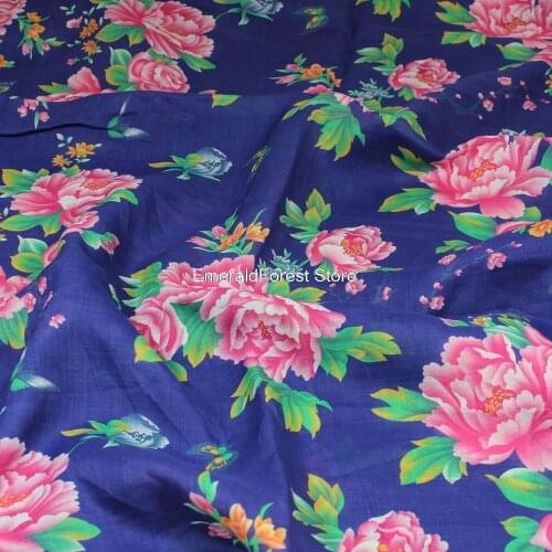 Summer new literary fresh printed fabric, Chinese style rich peony washed fine pure ramie