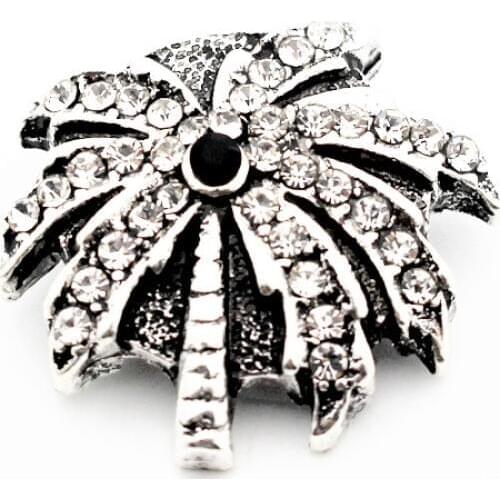 New Arrived 3pcs/lot Metal Coconut Tree White Crystal Snap Button Charms Fit 18mm Ginger Snap Button Bracelet DIY Jewelry