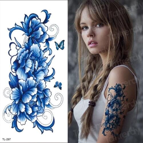 Sexy Watercolor Rose Lavender SweetPeas Flower Blossom Temporary Tattoos Sticker Fake Tattoo For Women Girl Art Daisy Tatoos