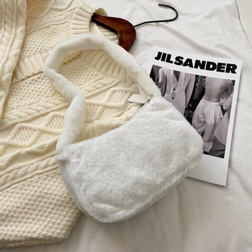 Simple Design Women Soft Plush Shoulder Bags Winter Furry Ladies Clutch Purse Handbag Fashion Female Baguette Underarm Bag