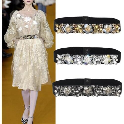 4 cm wide High-end fashion Hand-sewn diamond Womens Belts Luxury design Elastic Women Waistband dress Women accessories