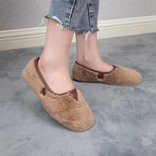 Autumn Winter Women Shoe Fashion Plus Velvet Warm Cotton Shoes Casual Comfort Peas Shoes Simple Shallow Mouth Flats Fur W36-73