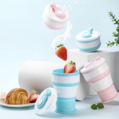 Silicone Cups with Lids Portable Leakproof Pocket Cup Collapsible Coffee Cup Reusable Coffee Cup Travel Mugs for Cycling Camping