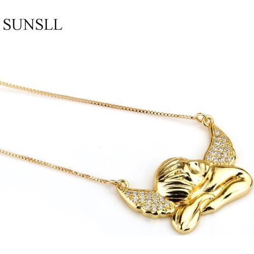 SUNSLL Gold Color Copper White Cubic Zirconia Angel Pendant Necklaces Womens Fashion Jewelry Nossa Senhora CZ Colar Feminina