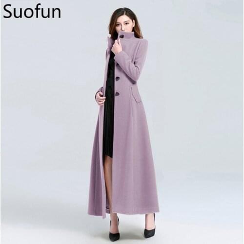 Suofun Solid Slim Plus Size Long Seelve 2021 Fashion New Women Mandarin Coat Womens OverCoat Female Girls Winter Wool Coats
