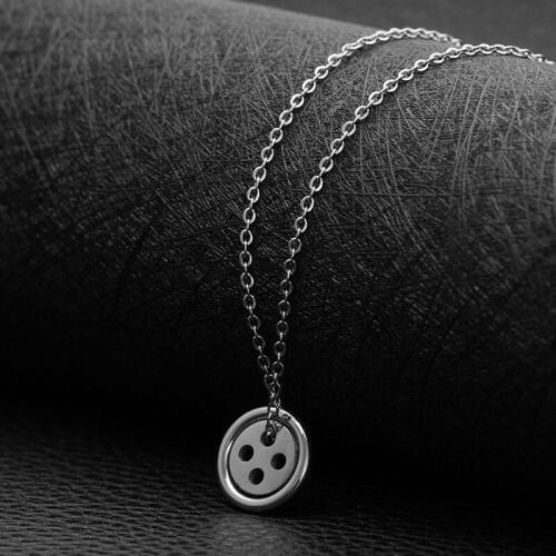 Vintage Round Clothes Buttons Charms Family Sewing Pendant Necklace Minimalist Titanium Steel Chain Choker for Women Party Gift