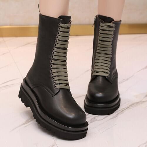 YourSeason Winter Genuine Leather Ladies Shoes Round Toe Zip Wedges Handmade Concise Women Casual Platform Boots