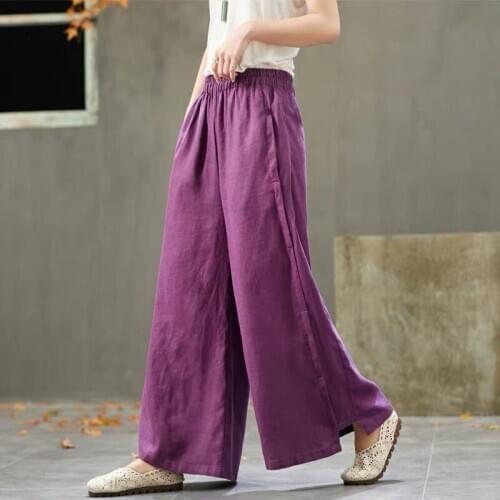Wide Leg Pants Women Summer Loose Casual Trousers New 2020 Korean Style Elastic High Waist Female Cotton Linen Pants P926