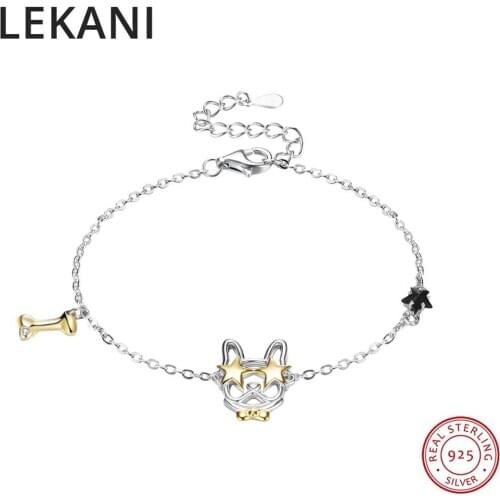 Real 925 Sterling Silver Bracelets Bangles Cute Dog Animal Chain Charm Fine Jewelry For Women Girls Star Crystals From Swarovski