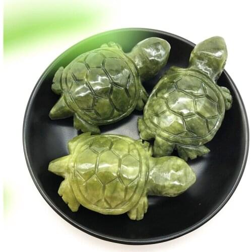 1PC Natural Handmade Carved Xiuyan Jade Tortoise Polished Green Jade Crystal Turtle Gifts Natural Stones and Minerals